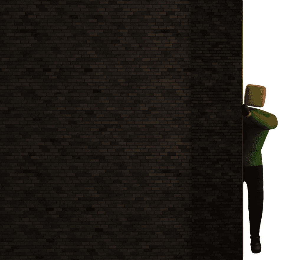 The Maze Project — first-person view peeking behind a maze wall